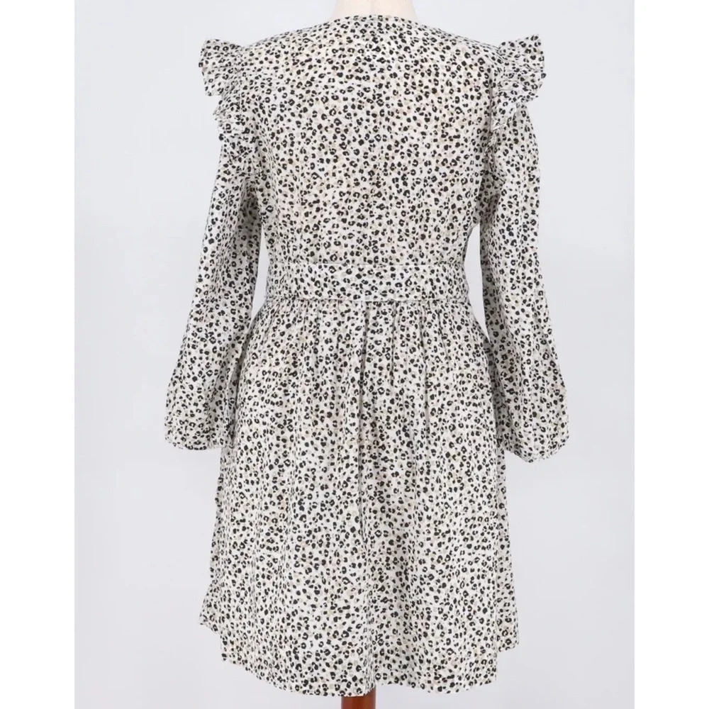 NWT J. CREW | Lightweight Animal Print Ruffle‎ Puff Sleeve Mini Dress Sz. Large
